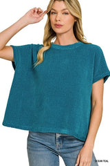 Zenana Chenille Waffle Cap Sleeve Sweater