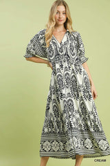 Umgee Midi Dress - Two Tone Border Print