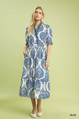 Umgee Paisley Smocked Waist Midi Dress