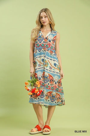 Umgee Boho Floral Sleeveless Midi Dress