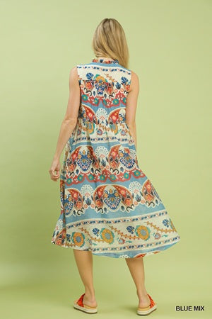 Umgee Boho Floral Sleeveless Midi Dress