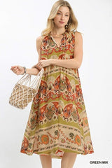 Umgee Boho Floral Sleeveless Midi Dress