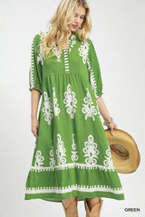 Umgee Tiered Babydoll Midi Dress - Abstract Print