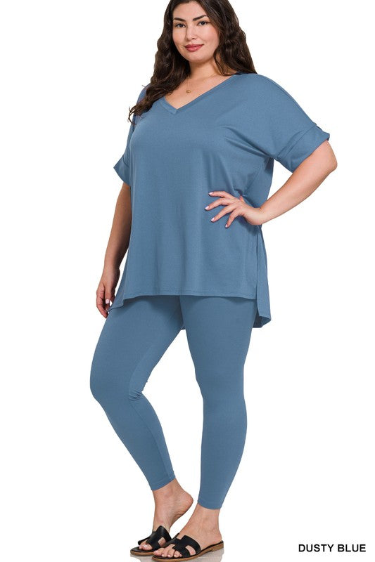 Plus V-Neck Short Sleeve Pant Set