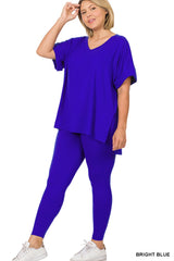 Zenana Plus V-Neck Short Sleeve Pant Set