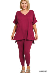 Zenana Plus V-Neck Short Sleeve Pant Set