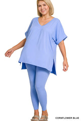 Zenana Plus V-Neck Short Sleeve Pant Set
