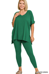Zenana Plus V-Neck Short Sleeve Pant Set