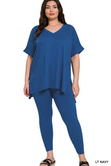 Zenana Plus V-Neck Short Sleeve Pant Set