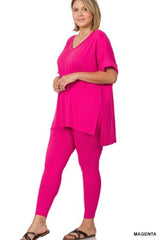 Zenana Plus V-Neck Short Sleeve Pant Set