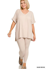 Zenana Plus V-Neck Short Sleeve Pant Set