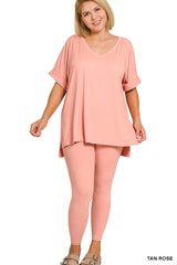 Zenana Plus V-Neck Short Sleeve Pant Set