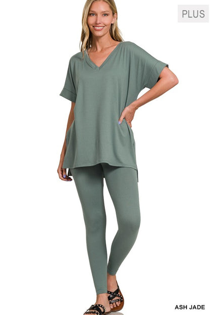 Plus V-Neck Short Sleeve Pant Set