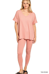 Zenana V-Neck Short Sleeve Pant Set