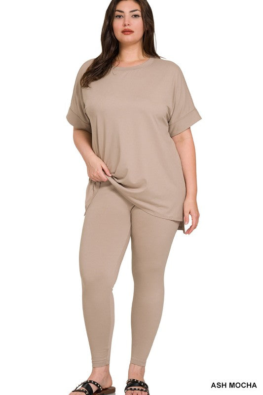 Plus Round Neck Short Sleeve Pant Set