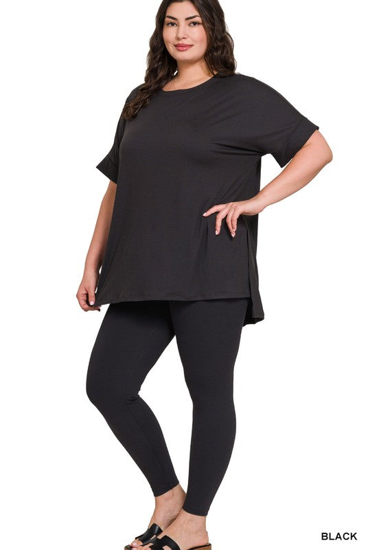 Plus Round Neck Short Sleeve Pant Set