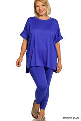 Zenana Plus Round Neck Short Sleeve Pant Set