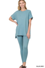 Zenana Round Neck Short Sleeve Pant Set