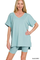 Plus V-Neck Hi-Low Hem Short Set