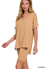 Plus V-Neck Hi-Low Hem Short Set