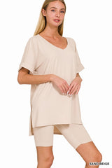 Plus V-Neck Hi-Low Hem Short Set
