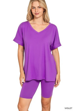 Zenana V-Neck Short Set