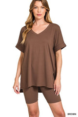 Zenana V-Neck Short Set