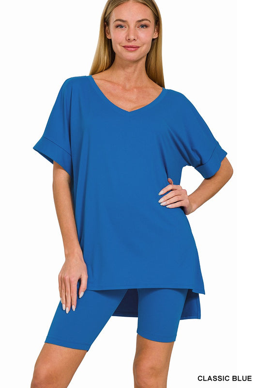 V-Neck Hi-Low Hem Short Set