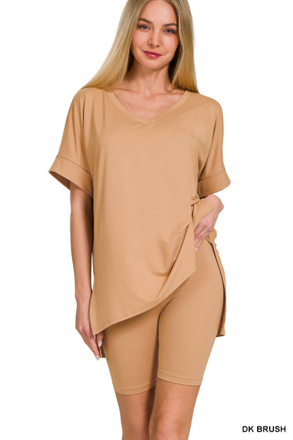 V-Neck Hi-Low Hem Short Set