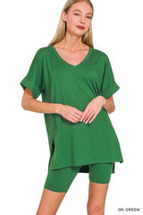 Zenana V-Neck Short Set