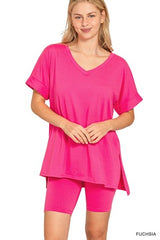 Zenana V-Neck Short Set