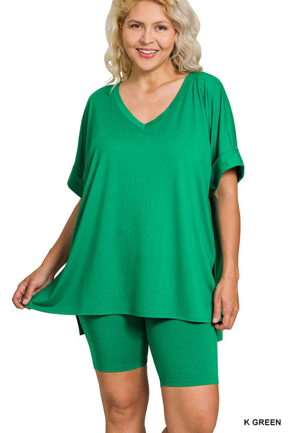 V-Neck Hi-Low Hem Short Set