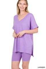 Zenana V-Neck Short Set