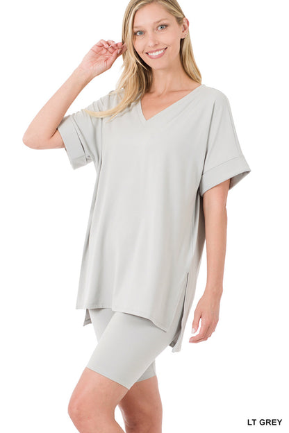 V-Neck Hi-Low Hem Short Set