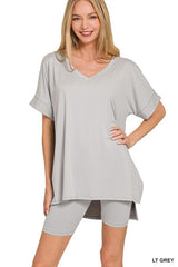 Zenana V-Neck Short Set
