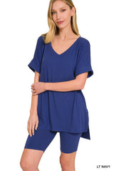 Zenana V-Neck Short Set