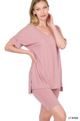 Zenana V-Neck Short Set