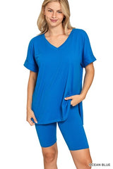 Zenana V-Neck Short Set