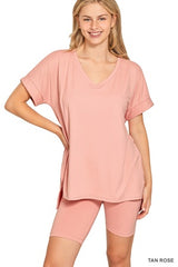 Zenana V-Neck Short Set