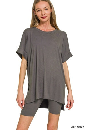 Hi-low Hem Round Neck Short Set