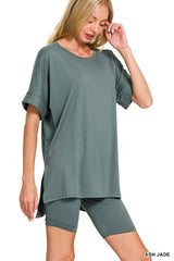 Hi-low Hem Round Neck Short Set