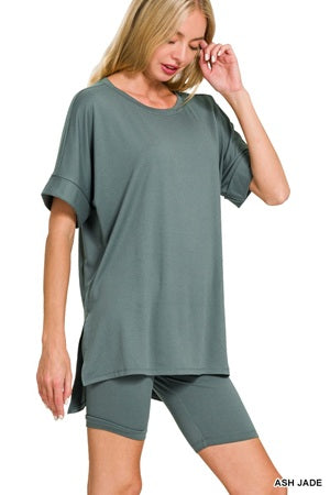 Hi-low Hem Round Neck Short Set