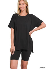 Hi-low Hem Round Neck Short Set