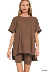 Hi-low Hem Round Neck Short Set