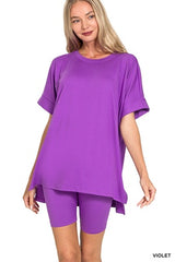 Hi-low Hem Round Neck Short Set