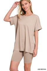 Hi-low Hem Round Neck Short Set