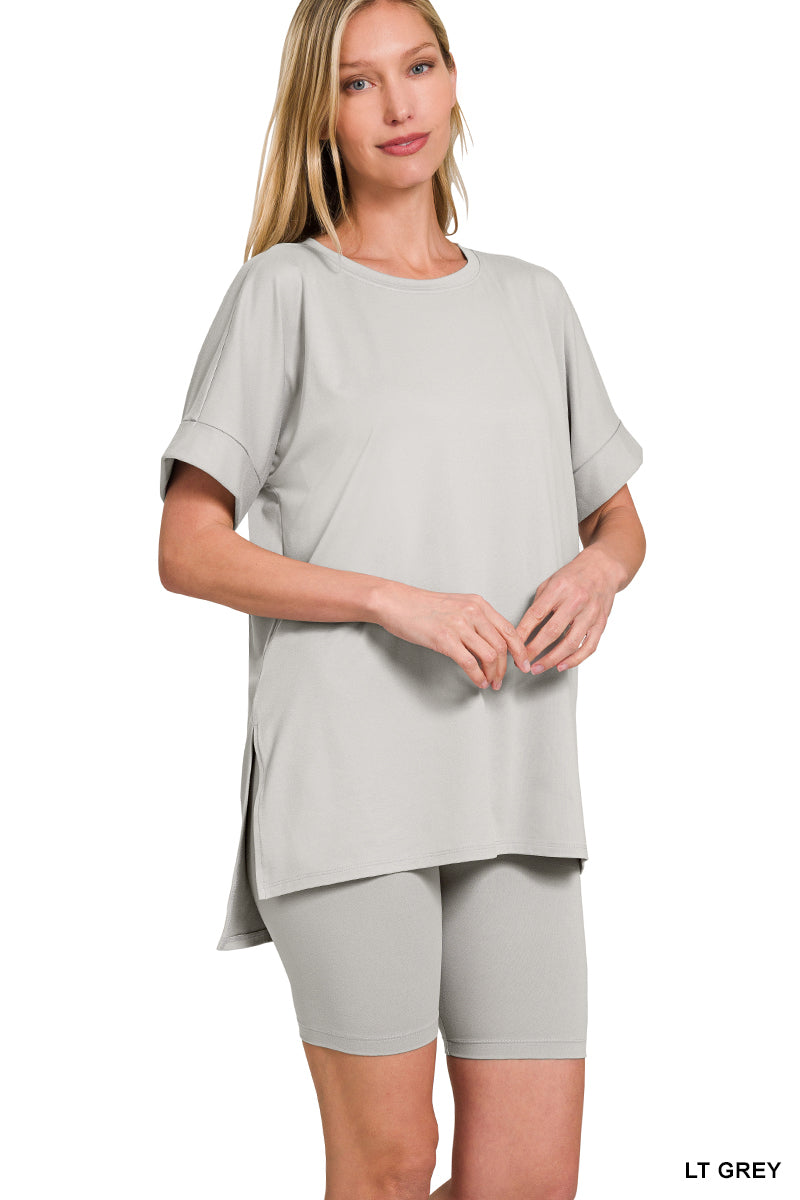 Hi-low Hem Round Neck Short Set