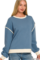 Zenana Fleece Piping Detail Sweatshirt
