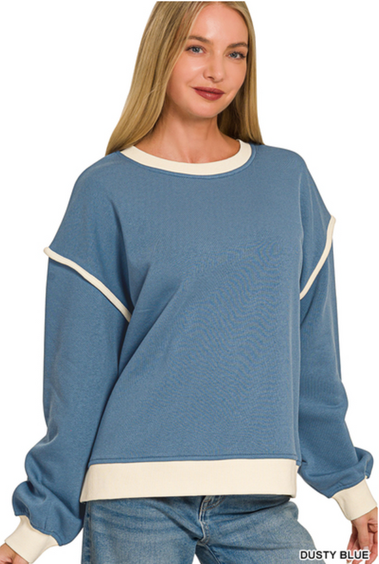 Zenana Fleece Piping Detail Sweatshirt