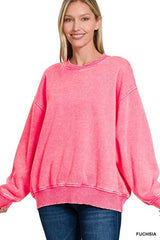 Acid Wash Oversized Fleece Pullover